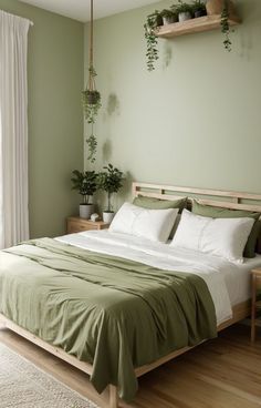 Home Decor: #homedecor, #interiordesign, #homedesign, #decor inspiration Green Room Ideas Bedroom, Light Green Bedrooms, Olive Green Bedrooms, Green Bedroom Walls, Green Bedroom Design, Minimalist Bedroom Decor, Sage Green Bedroom, Green Walls, Style Deco