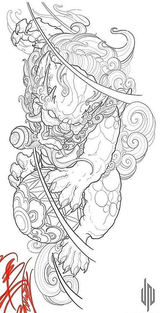 Sleeve Tattoos Japanese, Tattoo Design Japanese, Tattoo Designs Japanese, Dog Tattoo Design, Foo Dog Tattoo Design, Foo Dog Tattoo, Dragon Tattoo Art, Samurai Tattoo Design, Japan Tattoo Design