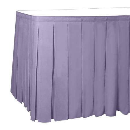 a purple table skirt with pleated edges