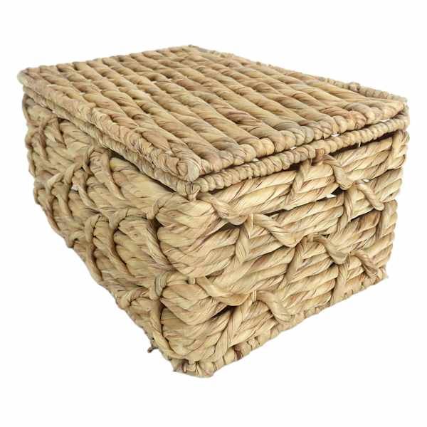 a large wicker basket is stacked on top of each other, with the lid closed