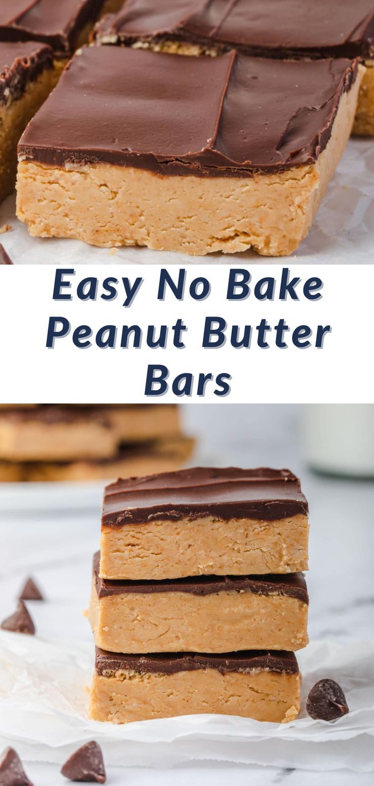 Close up shots of peanut butter bars. Peanut Butter Desserts Easy, Buckeye Bars, No Bake Peanut Butter Bars, I Lost 100 Pounds, Peanut Butter Bars Recipe, Fast Desserts, No Bake Peanut Butter, Peanut Butter No Bake, Chocolate And Peanut Butter