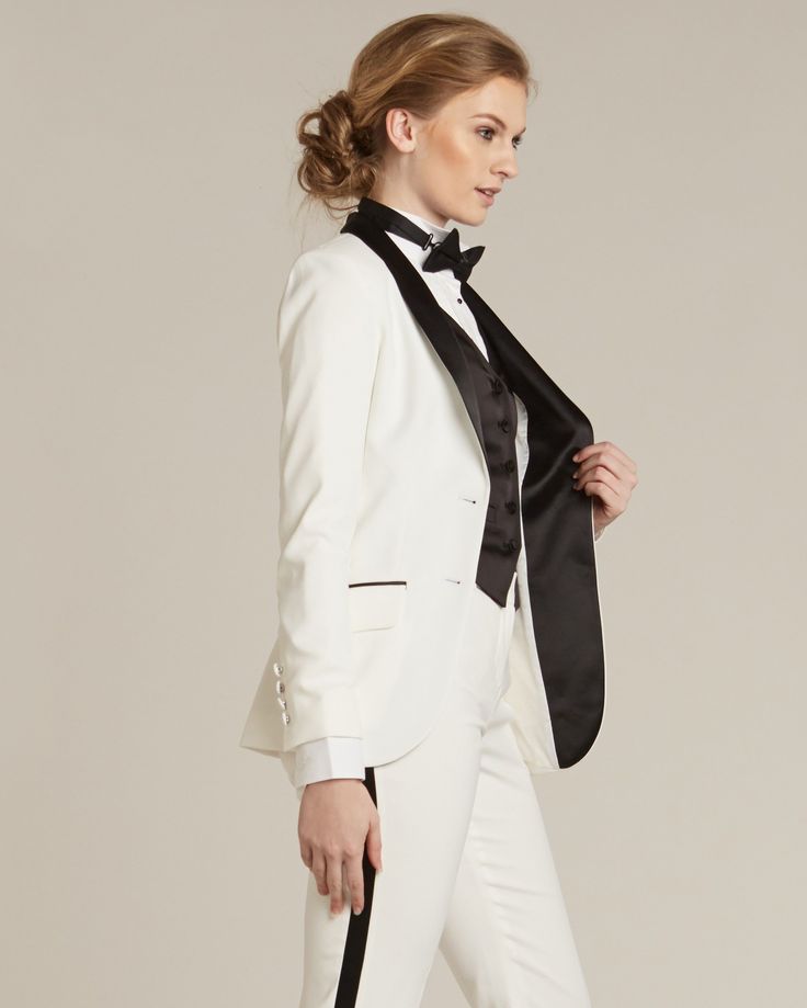 Diamond White & Black Shawl Collar Tuxedo Jacket - Women’s Tuxedo Suits | girls prom tuxedo | gal tux | Wedding Party, Bridesmaids Tuxedo Women Suits, Female Tux, 3 Piece Tuxedo, Girl Tuxedo, Womens 3 Piece Suit, Tuxedo Wedding Suit, Shawl Collar Jacket, Shawl Collar Tuxedo, Women Necktie