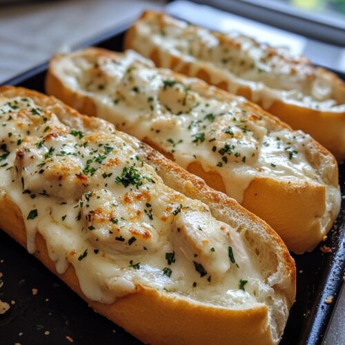 two pieces of bread with cheese and herbs on them