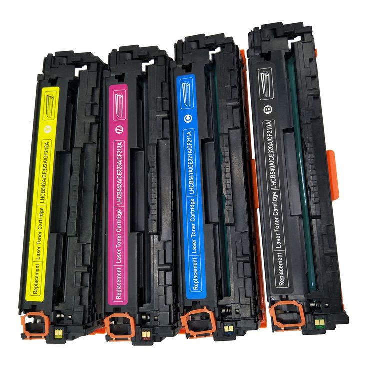 four different colored ink cartridges are lined up