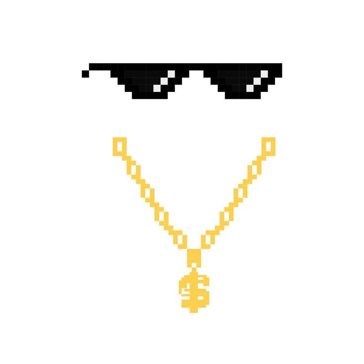 an image of a pixelated necklace with sunglasses on it's face and a dollar sign hanging from the chain