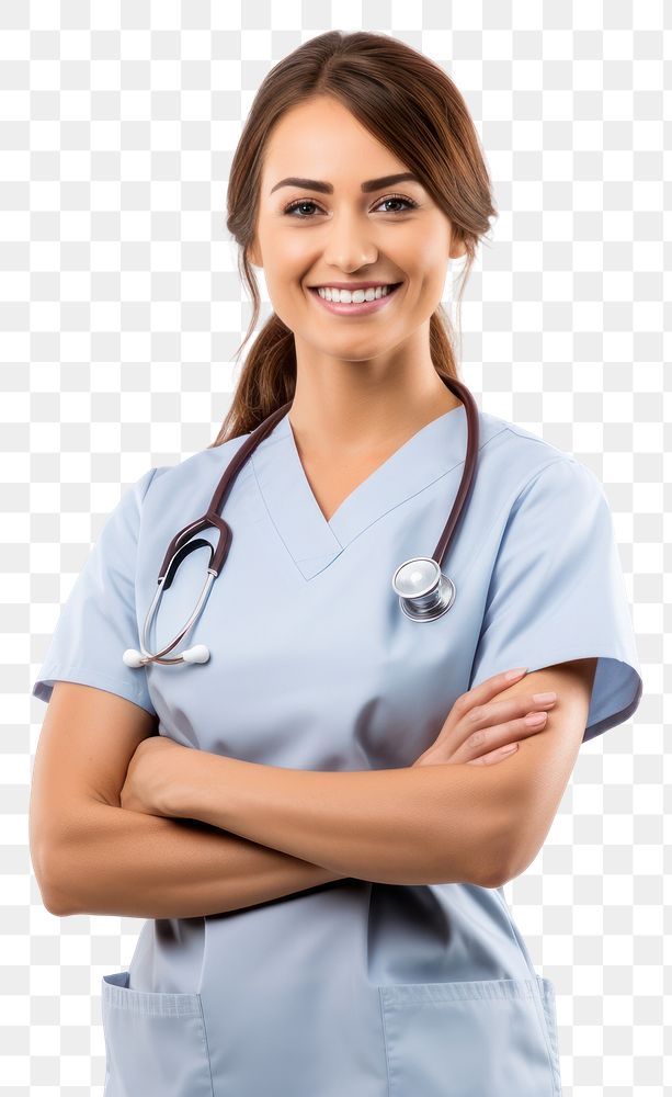 a smiling nurse with her arms crossed