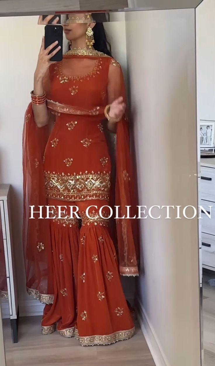 Full Covered Dress, Reception Punjabi Outfit, Simple Satin Lehenga, Punjabi Sangeet Outfit, Garara Dress Designs, Sharara Hairstyle Ideas, Chooda Ceremony Outfit, Bridal Suits For Women Indian, Sharara From Saree