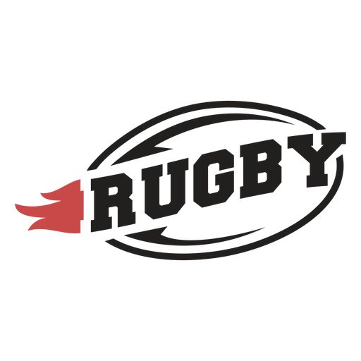 rugby logo with the word rugby in black and red on a white background stock illustration