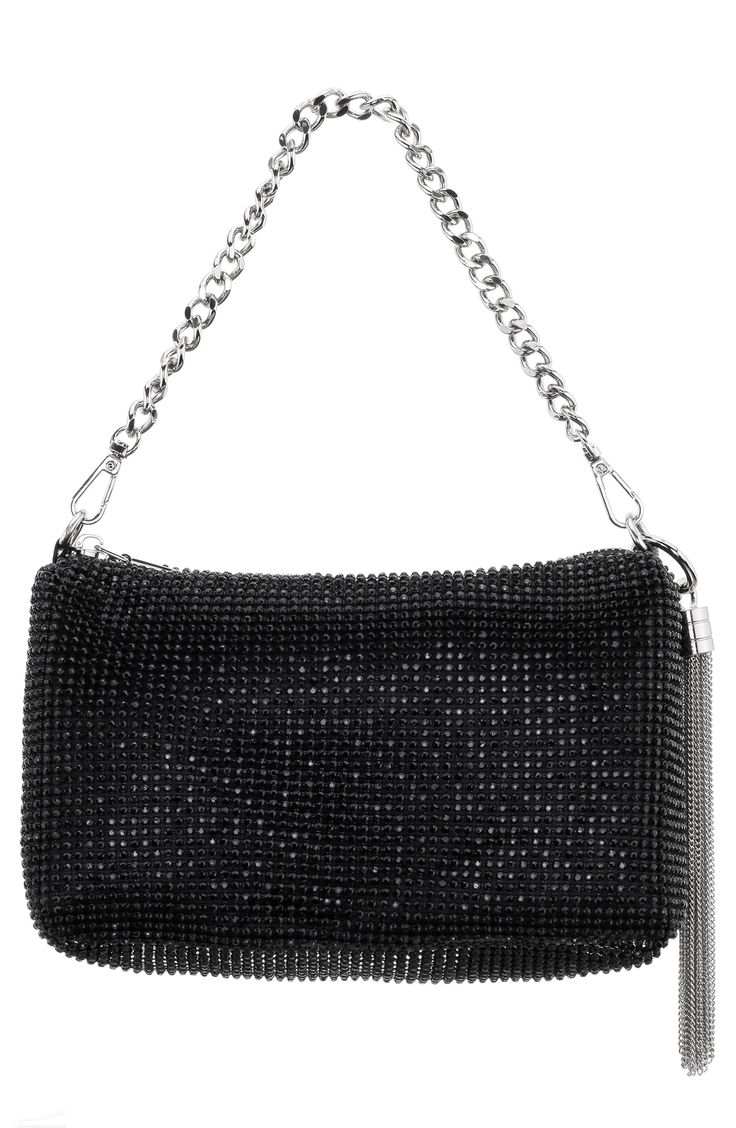 A jewel-encrusted exterior and chain-link tassel add glamorous elements to a soirée-ready bag fitted with a convertible strap for styling versatility. Lined Synthetic Imported Jewel Encrusted, Ruffle Gown, Embellished Bags, Tadashi Shoji, Woman Bags Handbags, Mens Uggs, Platform Slippers, Mac Duggal, Fragrance Gift Set