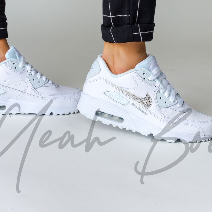 Custom Nike Wedding shoes have landed! If Nike Air Max 90s are your favourite kicks then you will love our custom Nike wedding shoes. In addition to adding Swarovski bling to your Nike wedding kicks you also have the option to add your Mrs name to one shoe and your wedding date to the other. #nikeweddingshoes #nikeweddingtrainers #nikewedding #weddingnikeshoes #customnike Nike Wedding Shoes, Nike Wedding, Custom Trainers, Wedding Trainers, Wedding Sneakers For Bride, Wedding Shoes Sneakers, Trainers Converse, Dressy Sneakers, Nike Air Max 90s