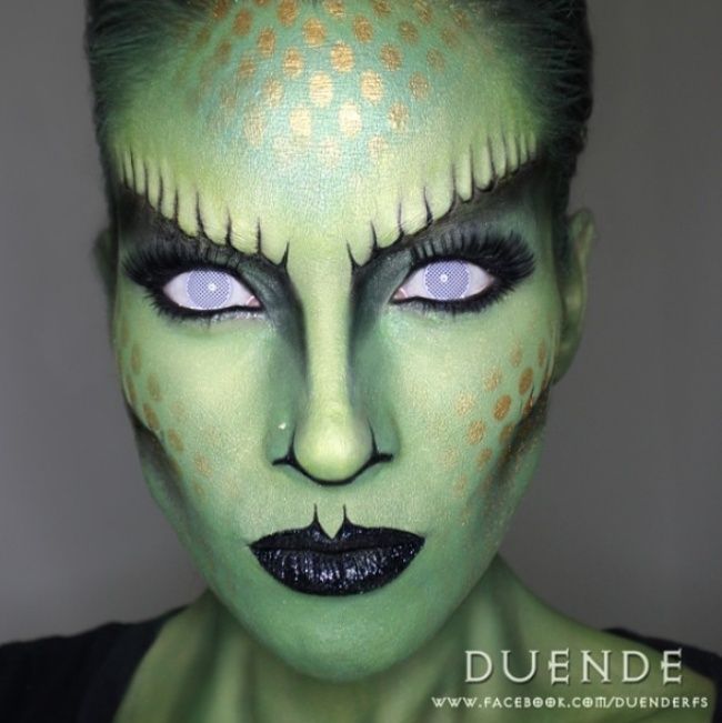 reptile makeup Alien Make-up, Dragon Makeup, Halloween Makeup Tutorial Easy, Fantasy Make-up, Alien Makeup, Medusa Costume, Animal Makeup, Drag Make-up, Special Fx Makeup