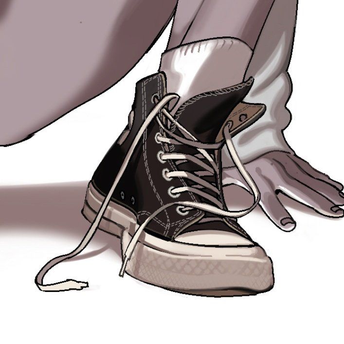 a drawing of someone's legs and shoes with their shoelaces tied to them