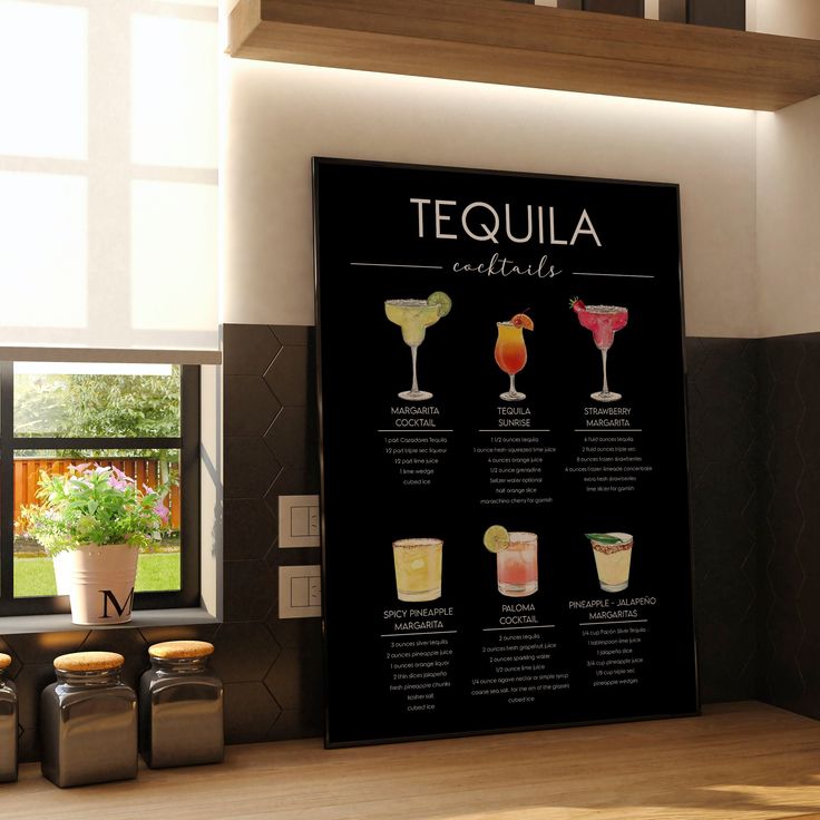 there is a menu for tequilas on the wall