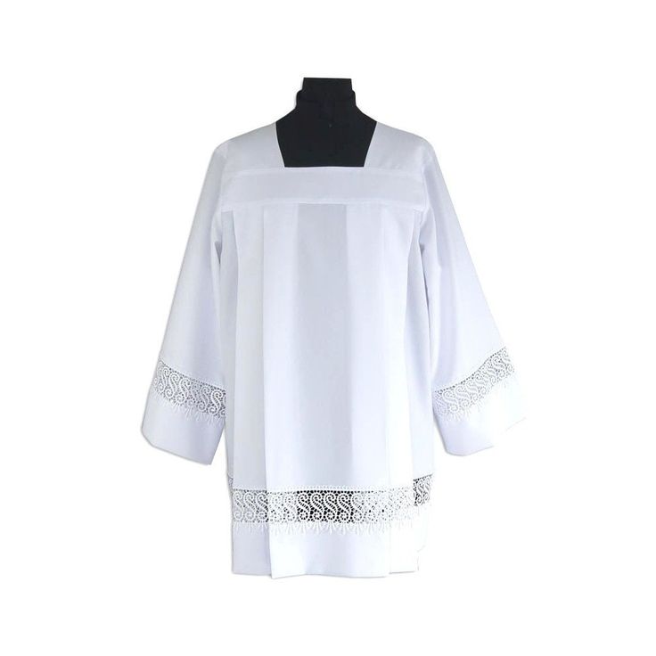 Traditional square neck Priest Surplice/ Cotta with pleats Manufactured with high quality stain resistant fabrics: 1: Gabardine (stretch-100% polyester) 2: A blend of cotton and polyester (50%/50%) 3: Percale (100% cotton) The used materials are airy and crease-resistant, applicable for standart washing and ironing, which altogether make the surplice practical and suitable for a frequent use. The quality of the fabrics significantly helps to maintain the colour and shade given to the surplice. H White Pleated Formal Top, White Pleated Top For Formal Occasions, Classic White Tops With Pintucks, Formal White Pleated Top, White Pleated Top For Daywear, Elegant White Tops With Pintucks, Elegant White Pintuck Tops, White Square Neck Blouse, Classic White Blouse With Pintucks