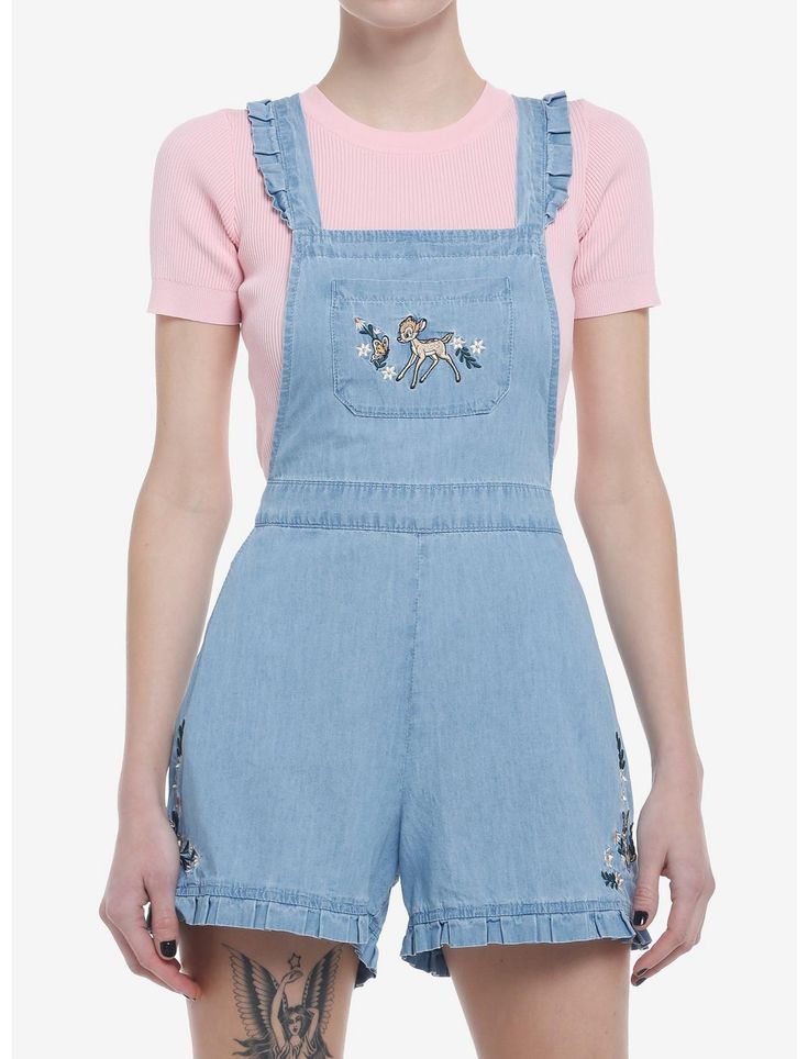 Her Universe Disney Bambi Ruffle Denim Shortalls Denim Shortalls, Bambi And Thumper, Disney Valentines, Disney Bound Outfits, Her Universe, Plus Size Fits, April Showers, Socks And Tights, Disney Shirts