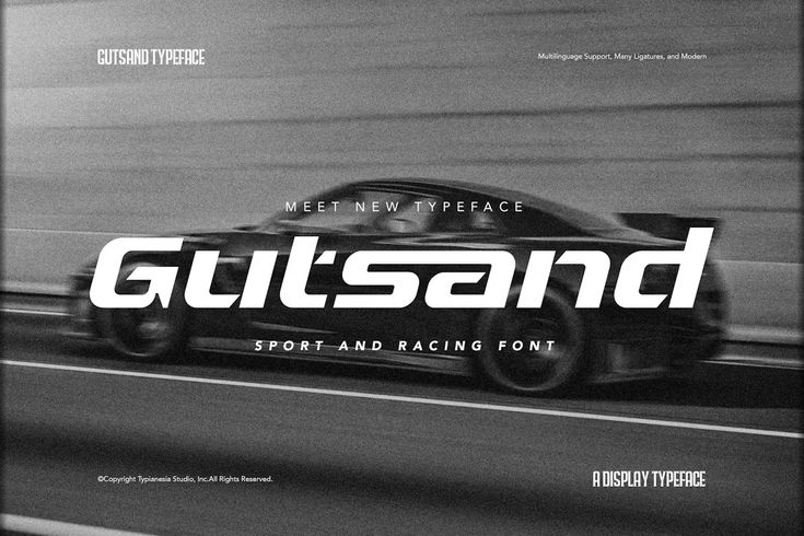 a black and white photo of a car driving down the road with text that reads gutsand