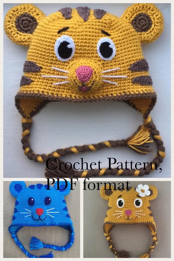 crochet pattern for a tiger hat with ears and tail