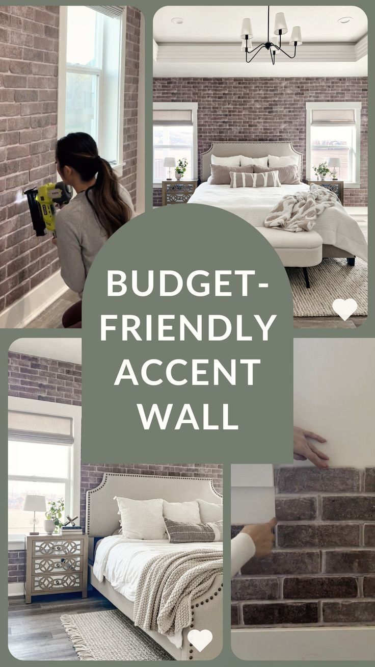 a collage of photos with the words budget - friendly accent wall in white and grey