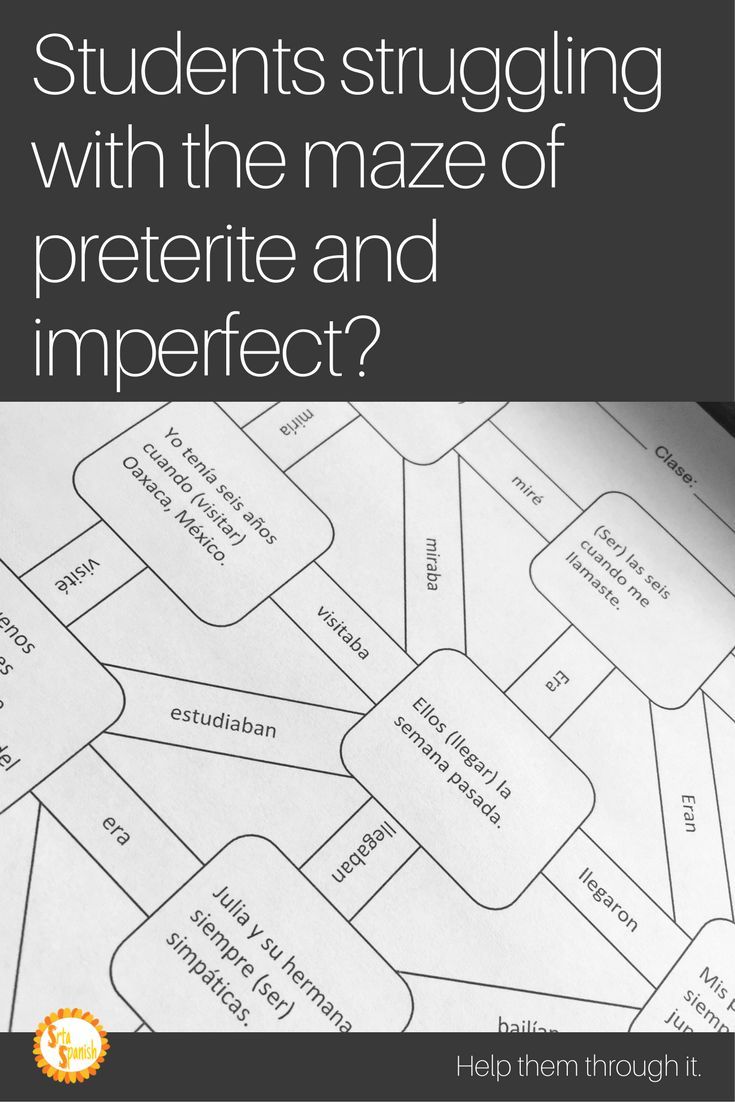 a book cover with the words, students struggling with the maze of preterite and imperfect