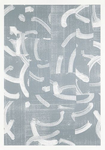 an abstract painting in grey and white on a gray background, with lines drawn across it