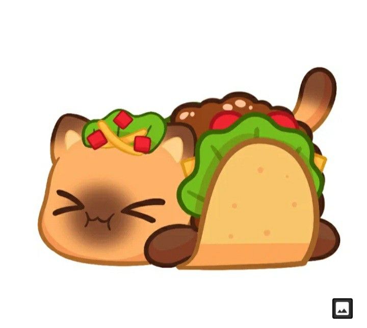 a cartoon cat sleeping next to a taco