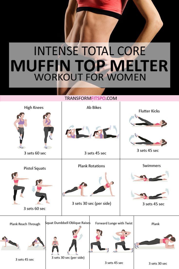 a woman doing an intense total core muffin top melter workout for women with the instructions