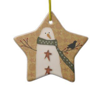 a ceramic snowman ornament hanging from a string