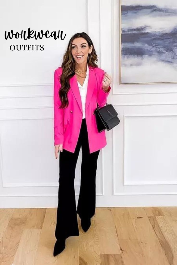 Pink Blazer Outfit Women. Workwear fashion. Business casual outfits. Casual Work Outfits Winter, Blazer Outfits For Women Classy, Work Outfits Winter, Casual Work Outfit Winter, Pink Blazer Outfit, Work Outfits Women Office, Women's Workwear Fashion, Blazer Outfits For Women, Casual Blazer Women