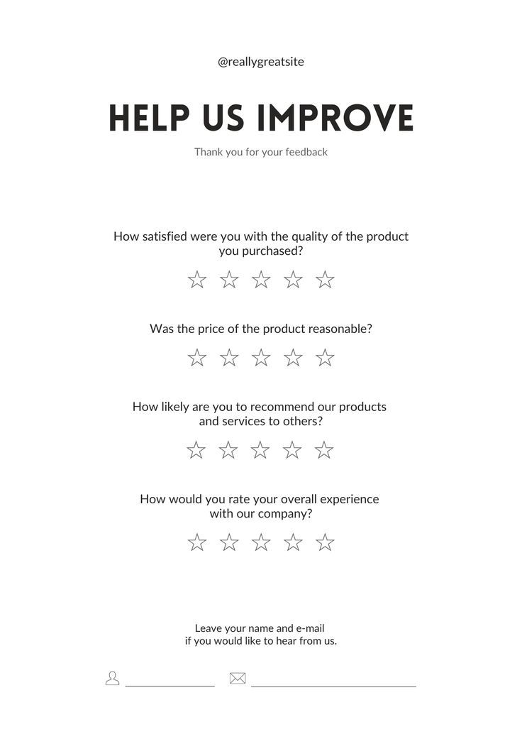 a white sheet that says help us improve with five stars in the middle of it