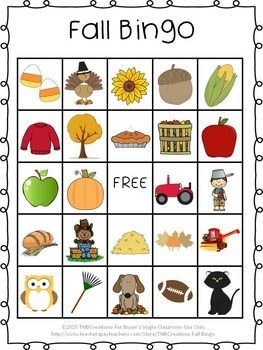 a printable fall bingo game for kids