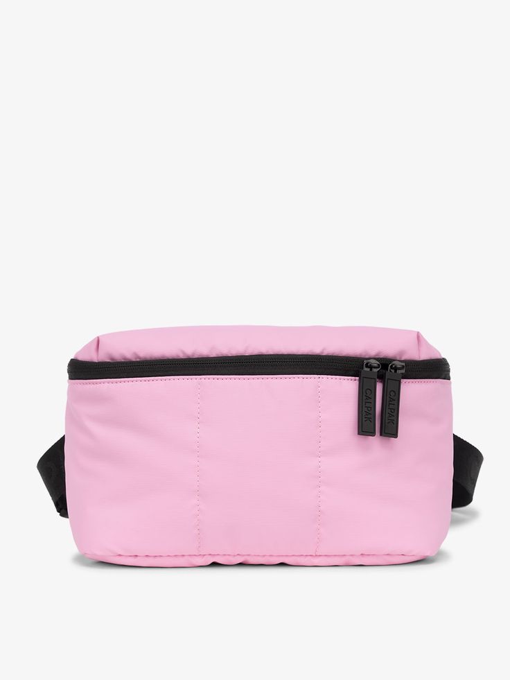 CALPAK Luka Belt Bag with soft puffy exterior in pink; BB1901-BUBBLEGUM Black Water Bottles, Travel Belt, Power Colors, Organized Storage, Bag Belt, Water Bottle Holders, Insulated Lunch Bags, Travel Items, Carry On Luggage