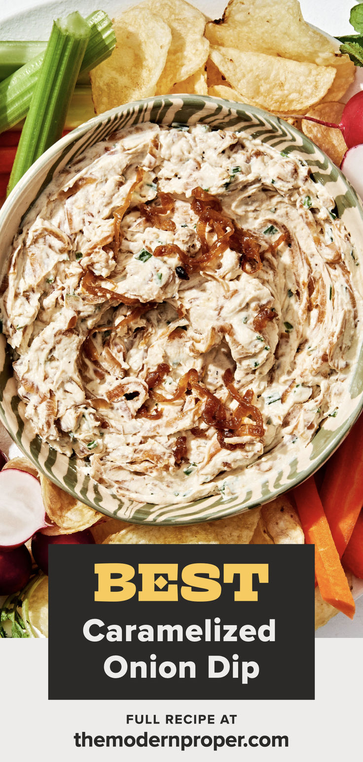 Our homemade caramelized onion dip outshines anything store-bought and is the perfect dip for your next gathering. French Onion Dip Recipe, Chip Dip Recipes, Cold Dip, Onion Dip Recipe, Caramelized Onion Dip, Cold Dips, The Modern Proper, Sour Cream Dip, Party Dip Recipes