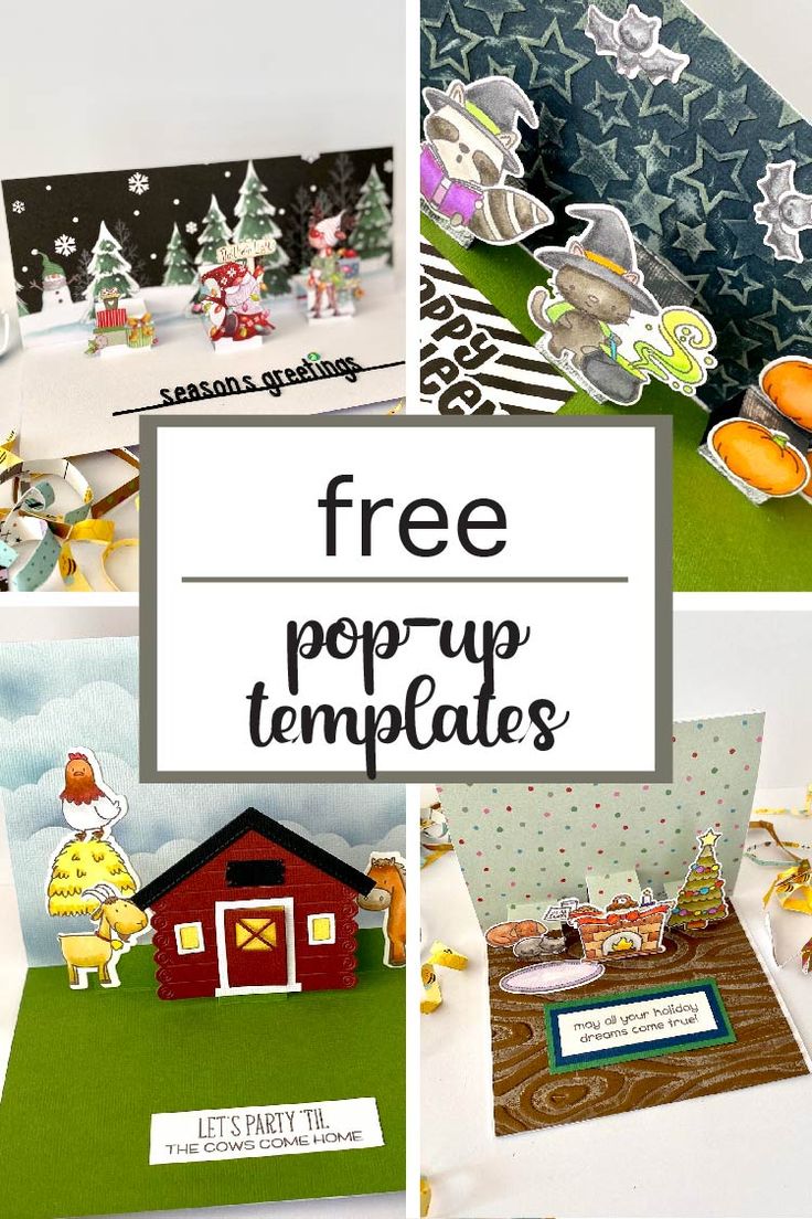 a collage of pictures with the words free pop - up templates on them