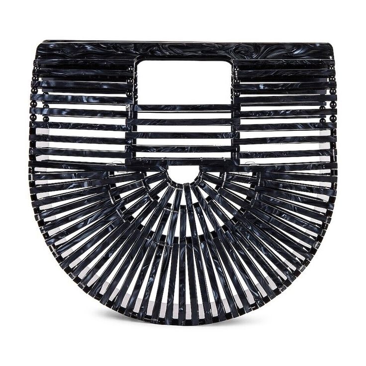 Cult Gaia Ark Mini Cutout Acrylic Top-Handle Bag Color Black New * Cult Gaia "Ark" Top Handle Bag In Cutout Acrylic Cutout Top Handles Open Top Unlined Approx. 8.5"H X 9.1"W X 2.6"D Spot Clean Imported About Cult Gaia: Cult Gaia Creates Women"S Shoes And Handbags That Capture The Unique Combination Of Artwork And Utility. Every Design Features A Head-Turning Structural Quality. Black Rectangular Satchel Fashion Accessory, Evening Shoulder Bag With Bamboo Handle, Modern Black Shoulder Bag With Bamboo Handle, Evening Rectangular Shoulder Bag With Bamboo Handle, Black Shoulder Bag With Bamboo Handle, Evening Crossbody Shoulder Bag With Bamboo Handle, Evening Bamboo Handle Crossbody Shoulder Bag, Black Top Handle Shoulder Bag, Everyday Black Top Handle Clutch