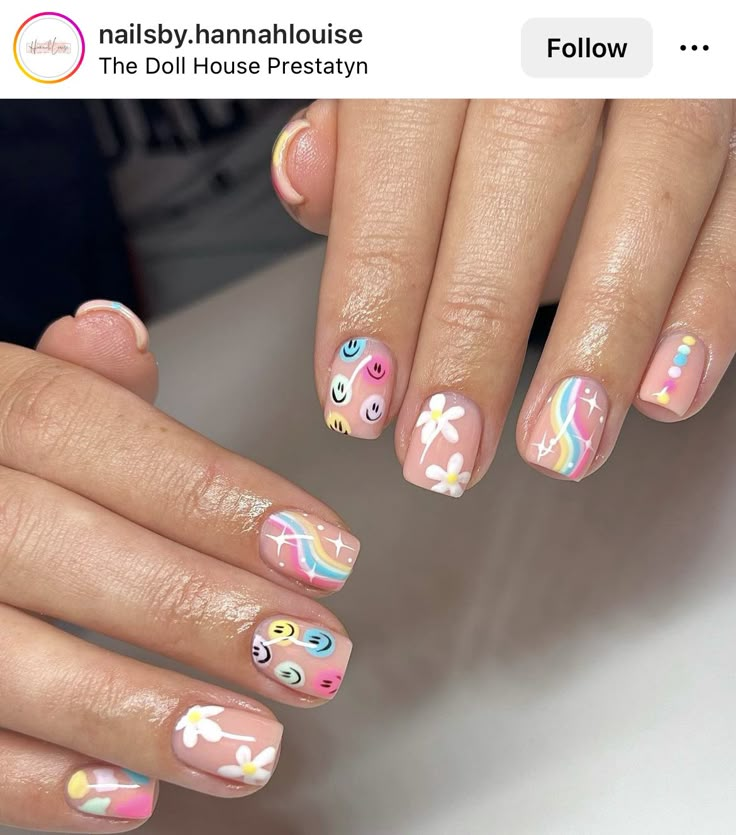 Kids Nail Designs, Rainbow Nails Design, Kids Nails, Cute Simple Nails, Happy Nails, Summery Nails, Vibrant Nails, Really Cute Nails