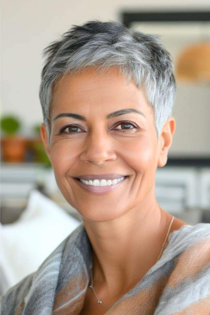 Very Short Hair Cuts For Women, Edgy Short Hair For Women Over 50, Gray Pixie Haircut Over 50, Gray Pixie Haircut, Short Edgy Pixie Haircut, 2024 Short Hair Styles, Grey Pixie Haircut, Pixie Cuts For Older Women, Dark Pixie Cut