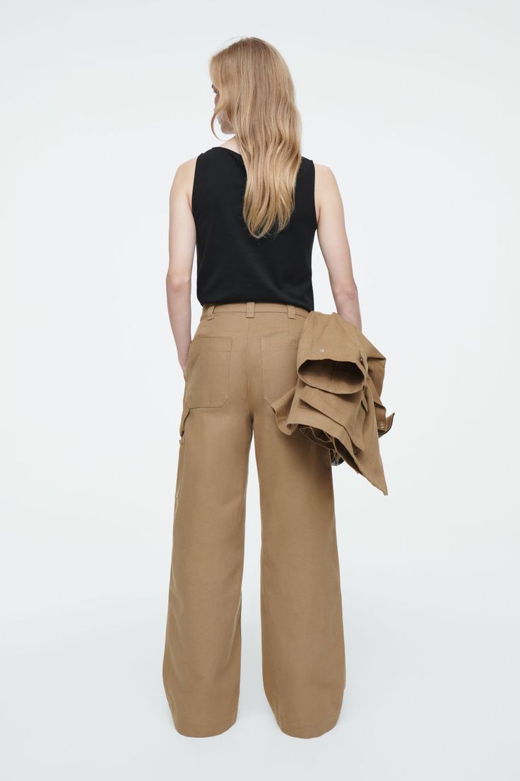 WIDE-LEG CANVAS UTILITY PANTS Wide-leg Workwear Cargo Pants With Multiple Pockets, Wide-leg Cargo Pants With Multiple Pockets For Workwear, Wide-leg Cargo Pants For Work With Welt Pockets, Wide-leg Cargo Pants With Belt Loops For Workwear, Wide Leg Cargo Pants With Multiple Pockets For Workwear, Cotton Bottoms With Multiple Pockets For Work, Cotton Workwear Bottoms With Multiple Pockets, Cotton Work Bottoms With Multiple Pockets, Workwear Parachute Pants With Multiple Pockets