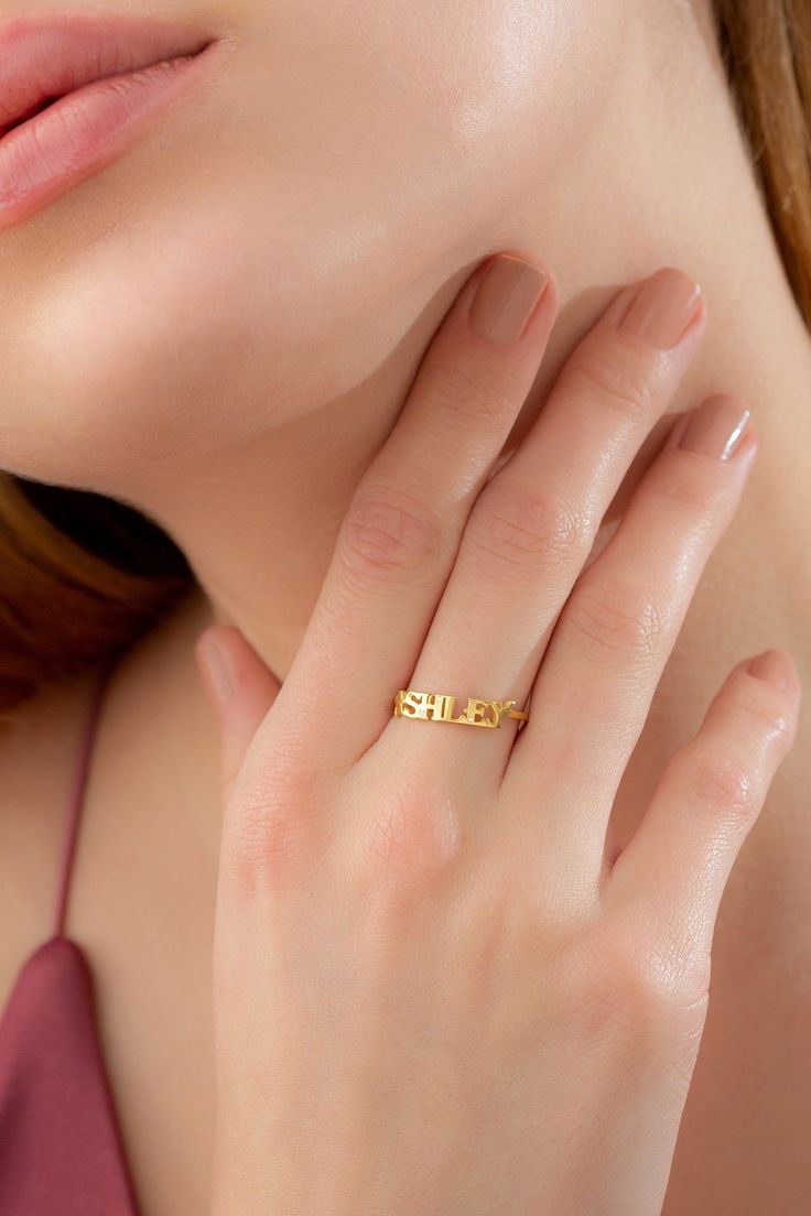 10k 14k 18k Solid Gold Diamond Personalized Name Ring, Custom Name Jewelry Gift, Dainty Gold Stacking Ring, Stackable Ring Birthday Gift for Her Our diamond name rings are perfect choice for a Christmas, Mother's Day, valentine's day, birthday, wedding, anniversary, graduation, engagement, bridesmaid, and best friends gift. It's a good way to show appreciation to your mom, girlfriend, wife, grandmother, grandchildren, daughter, sister, best friend, boss or a co-worker. Also, a special treat just Dainty Engraved White Gold Ring Stamped 14k, 14k Gold Rings With Initials For Gift, Heirloom 14k Stamped Initial Promise Ring, Elegant Personalized Yellow Gold Engraved Ring, Elegant Personalized Engraved Yellow Gold Ring, Personalized Elegant Yellow Gold Engraved Ring, Yellow Gold Initial Ring For Anniversary, 14k Gold Engraved Ring For Anniversary, Tarnish Resistant, 14k Gold Tarnish Resistant Initial Ring For Anniversary