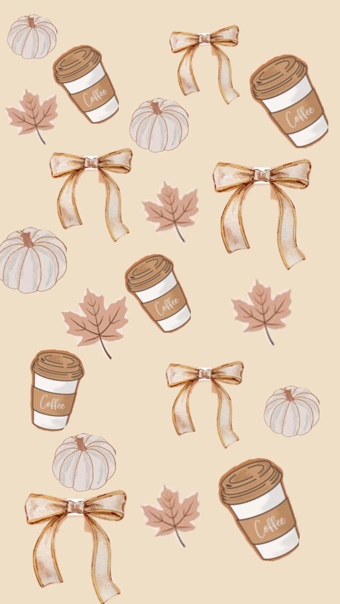 coffee mugs and autumn leaves on a beige background