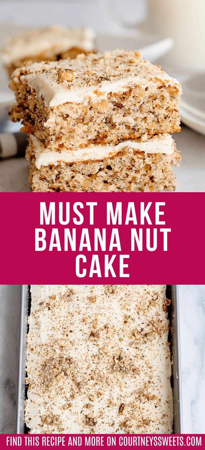 banana nut cake with text overlay