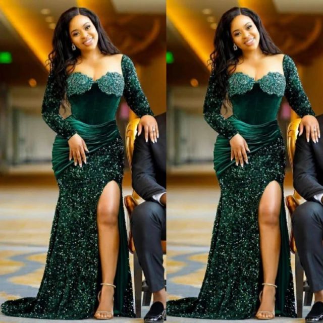 Emerald Green Evening Dress, Green Evening Dresses, Dark Green Prom Dresses, Aso Ebi Dresses, Green Evening Dress, Prom Dresses Long Lace, Long Sleeve Evening Dresses, Evening Dresses For Weddings, Long Sleeve Sequin