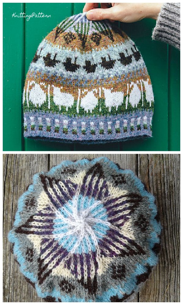 two pictures showing different patterns on the side of a hat