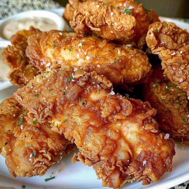 fried food on a white plate with sauce and parmesan sprinkles