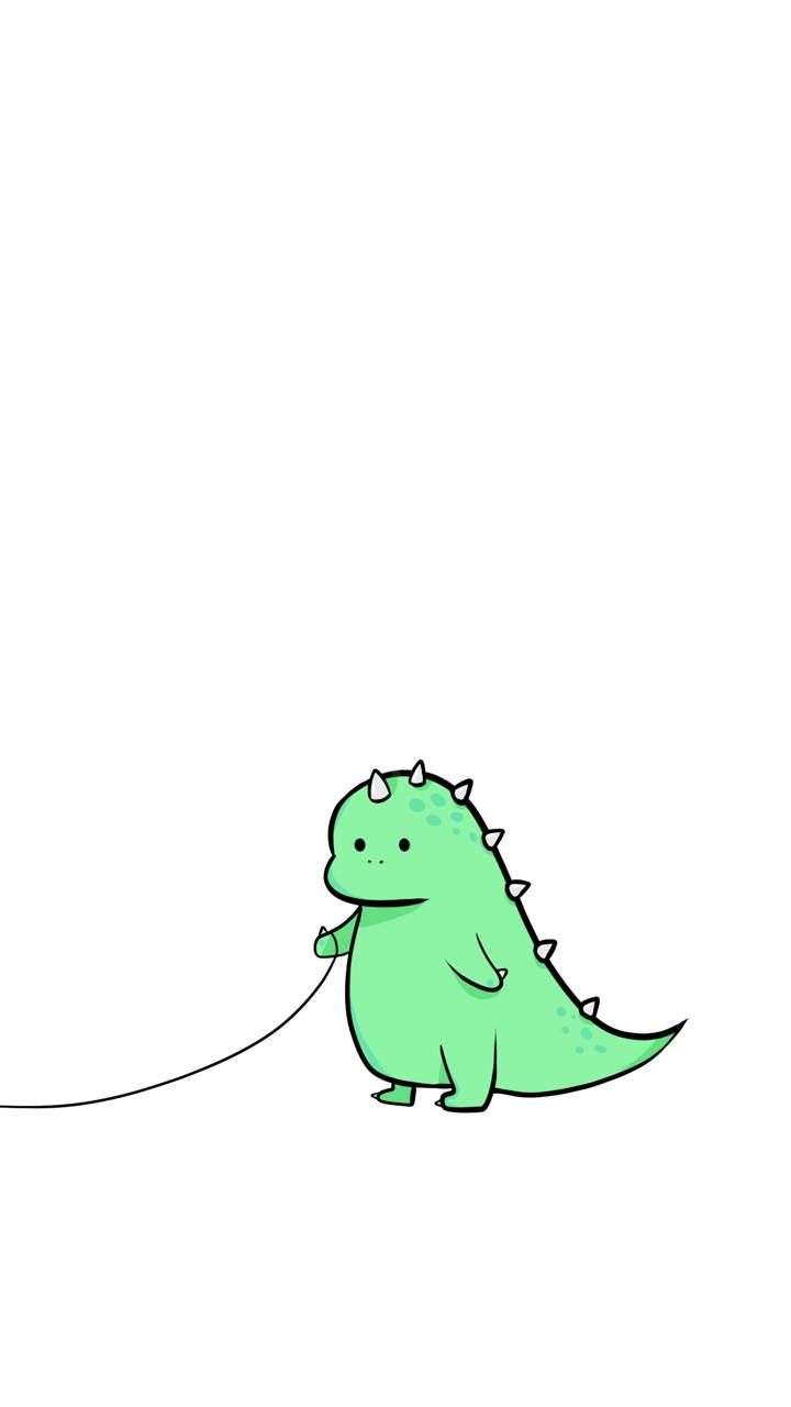 a drawing of a dinosaur pulling a string attached to it's back with its mouth