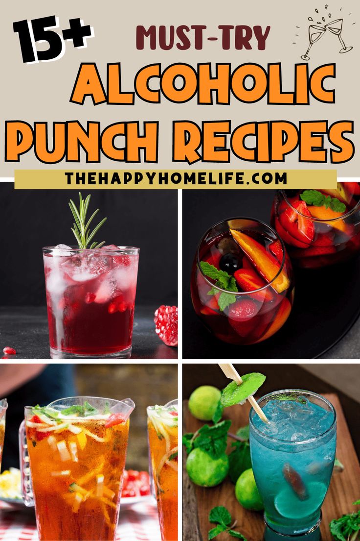 collage of alcohol punch recipes with text overlay