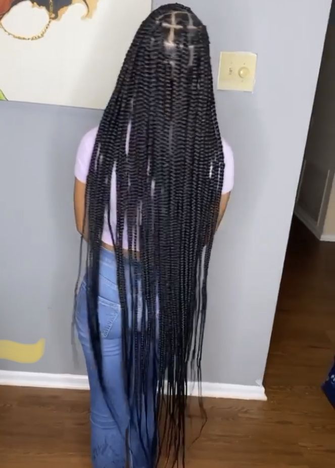 60 Inch Braids, Extra Long Knotless Braids, Extra Long Box Braids, Hair Braid Diy, Hair Inches, Sleek Braid, Two Braid Hairstyles, Black Kids Braids Hairstyles, Big Box Braids Hairstyles