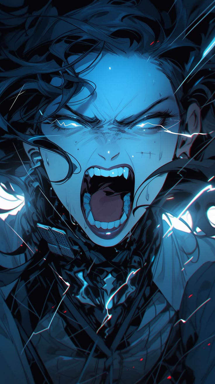 an evil looking woman with her mouth open