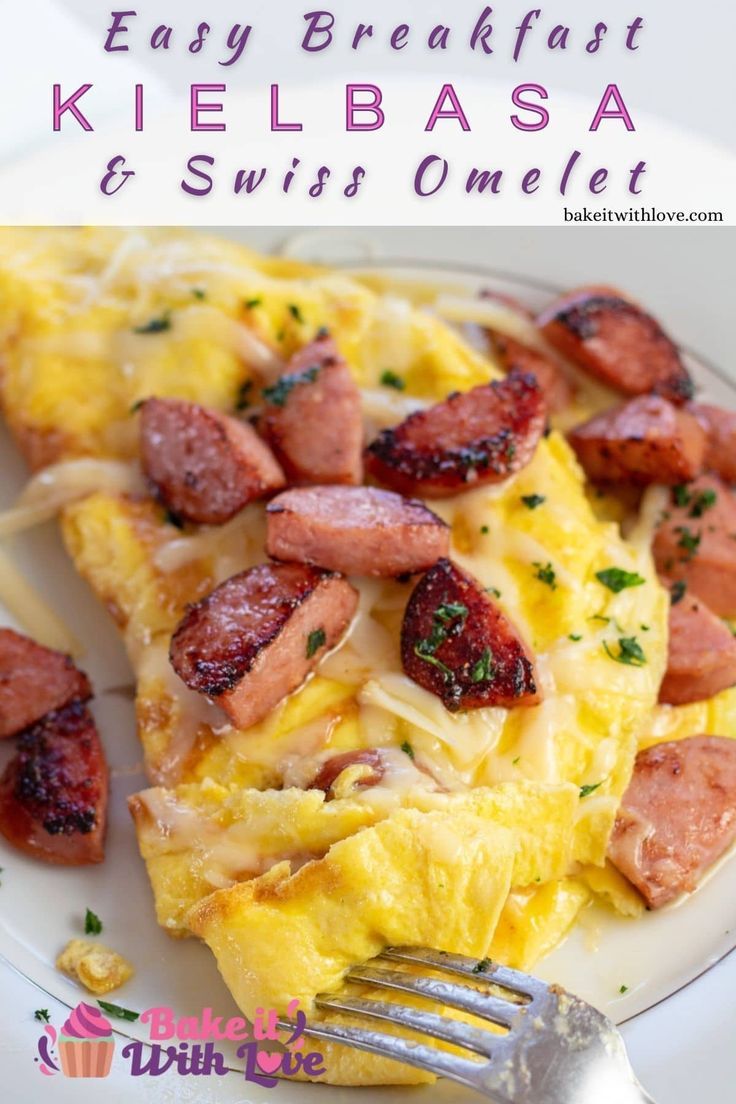 the breakfast is ready to be eaten and served on a white plate with a fork