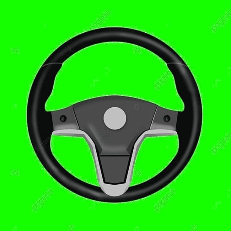 a steering wheel on a green background