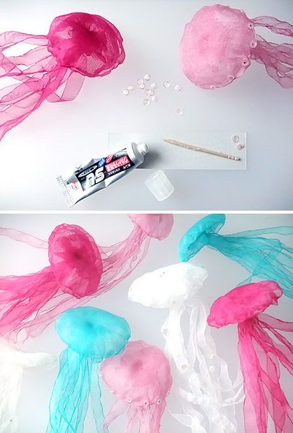 two pictures of jellyfish with toothpaste on them and one is pink and blue